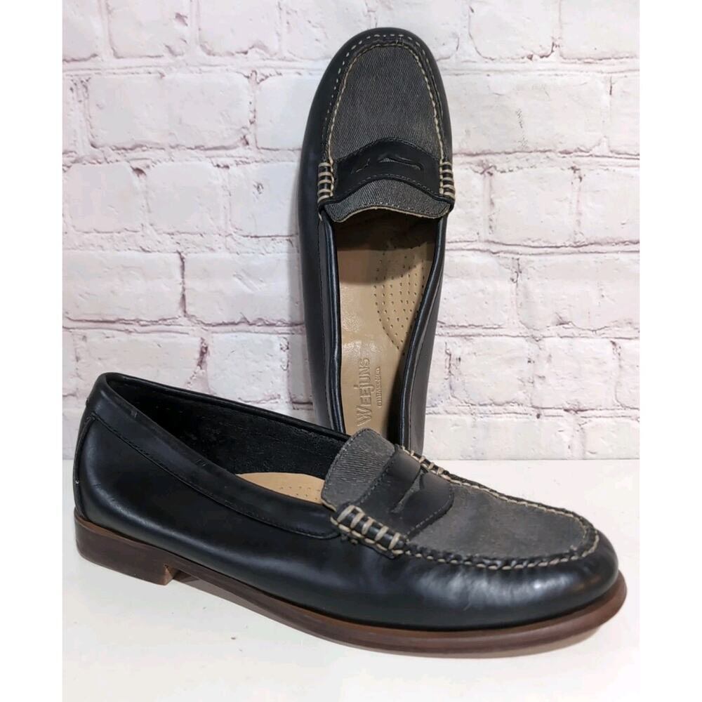 G.H. Bass & Co Weejuns Wayfarer III SZ 7.5 Black Leather Denim Penny Loafers